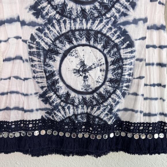 Tory Burch Tunic Womens 6 Tie Dye Mirror Embellished Boho Festival Top Beachy - Picture 9 of 12